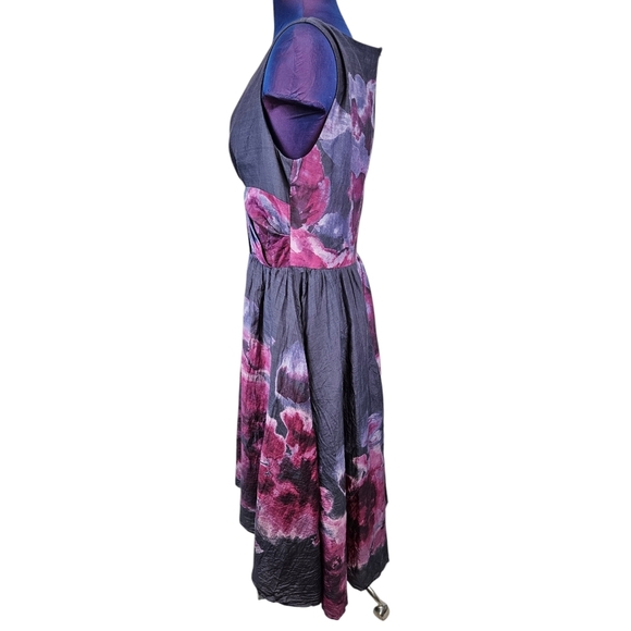 Lela‎ Rose & Target Purple Watercolor Floral Silk Blend Midi Dress Size 12 C102 - Picture 3 of 11